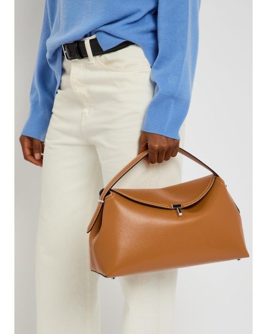 Totême Brown T-Lock Grained Leather Top Handle Bag