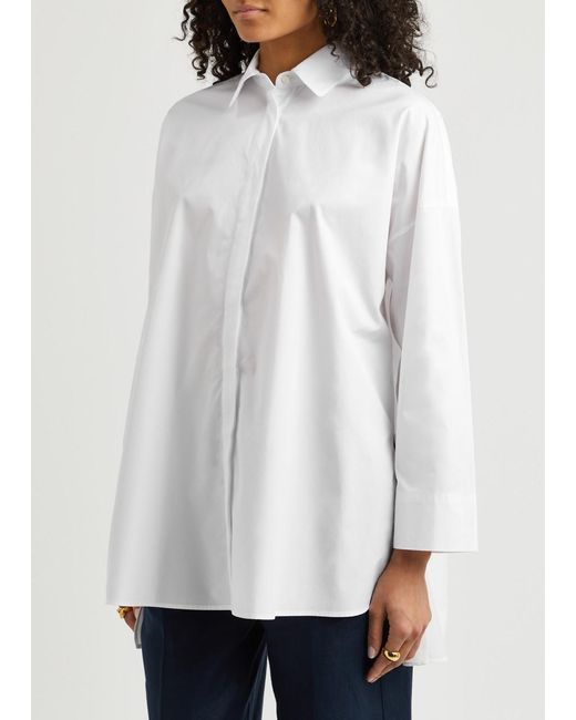 Max Mara White Max Mara Belted Cotton-Poplin Shirt