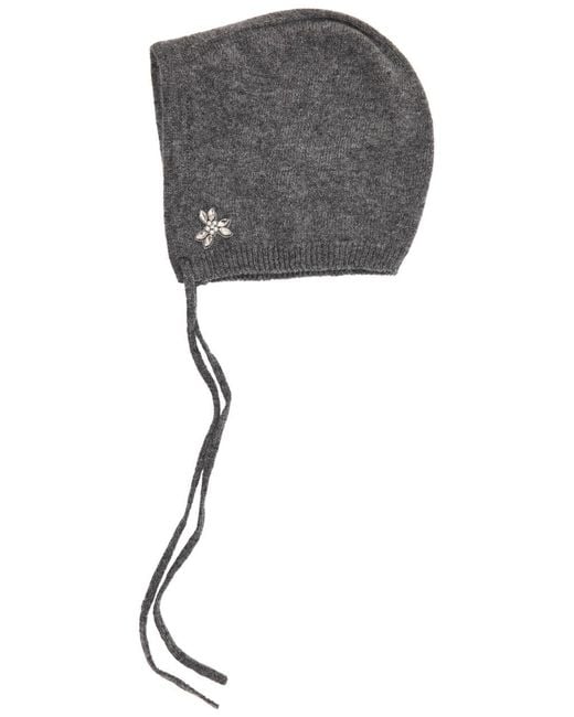 Simone Rocha Black Floral Crystal-Embellished Cashmere Bonnet