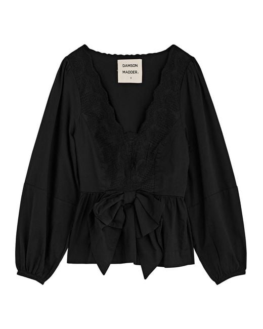 Damson Madder Black Eugenie Bow-Embellished Cotton Blouse