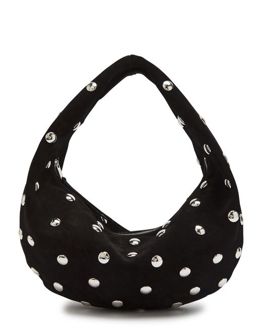 Khaite Black Olivia Medium Studded Suede Top Handle Bag