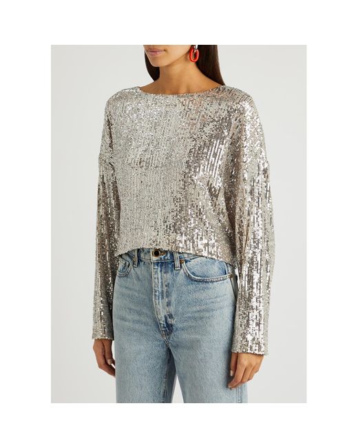 In the mood for love Gray Coco Cropped Sequin Top
