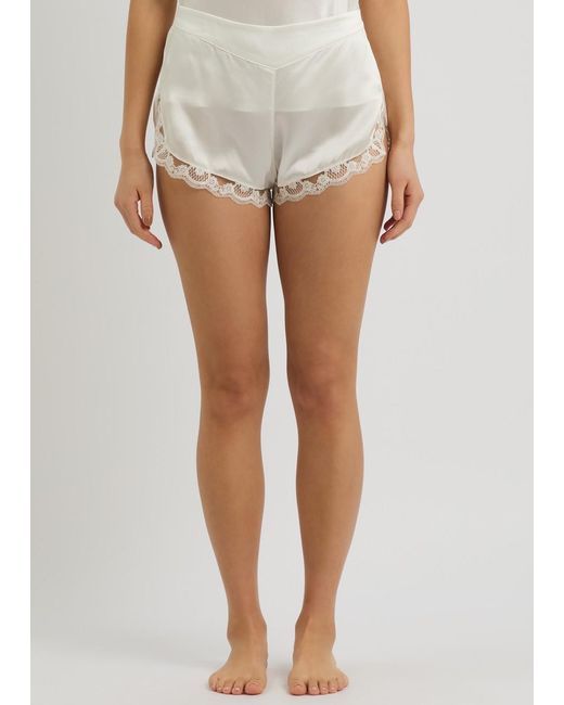 Simone Perele White Love Me Lace-Trim Silk-Satin Pyjama Shorts