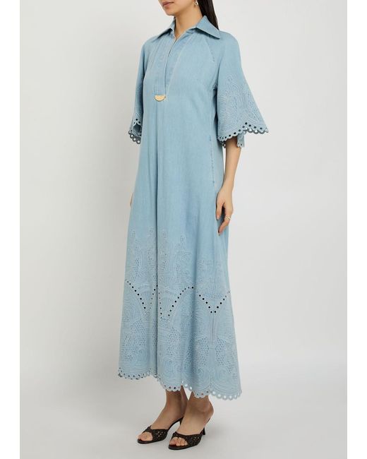 Zimmermann Blue Daylight Embroidered Midi Dress