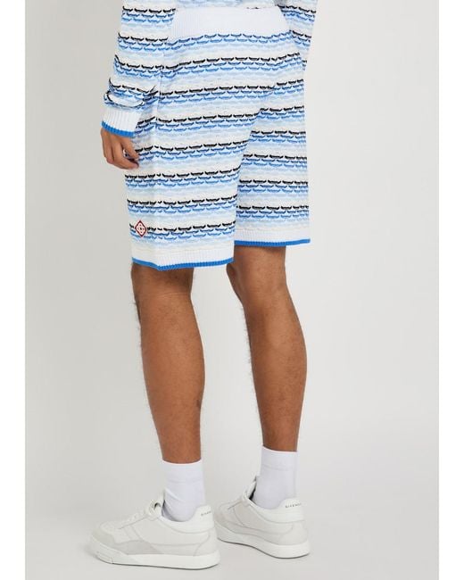 Casablanca Blue Striped Tuck-Stitch Cotton-Knit Shorts for men