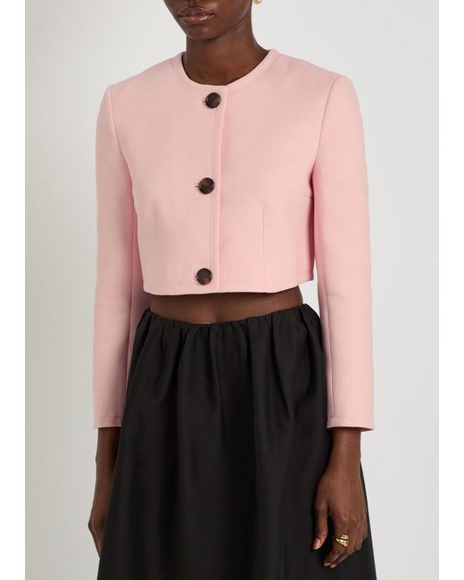 Emilia Wickstead Pink Lizette Wool-Crepe Cropped Jacket