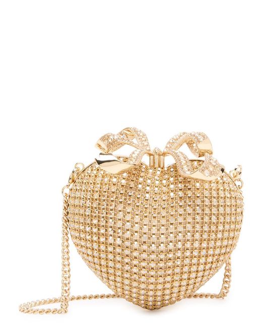 Self-Portrait Metallic Heart Crystal-Embellished Satin Clutch
