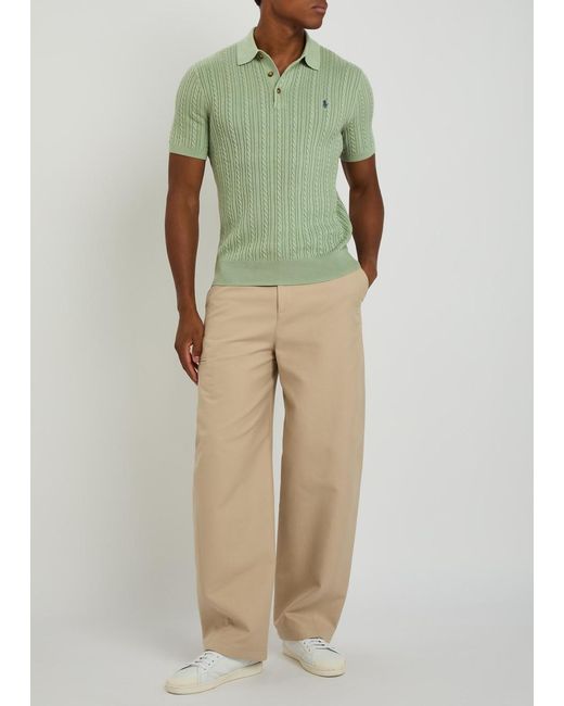 Polo Ralph Lauren Green Logo-Embroidered Cable-Knit Cotton Polo Shirt for men