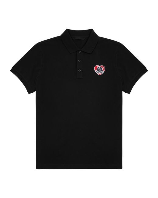 Moncler Black Heart Logo Piqué Cotton Polo Shirt for men