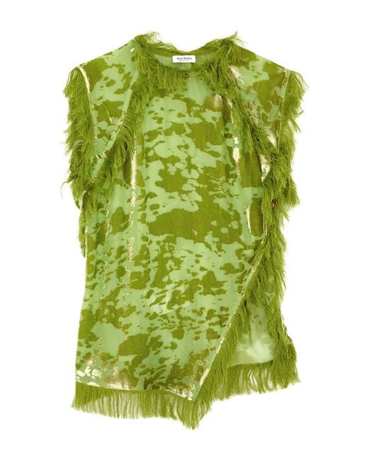 【Acne Studios】 Fringedトップ Acne Studios Green Fringed Tank Top Acne Studios