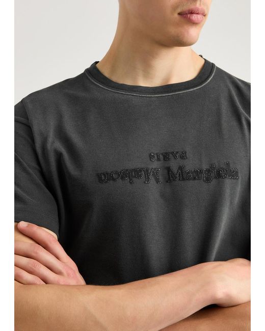Maison Margiela Black Logo Faded Cotton T-Shirt for men
