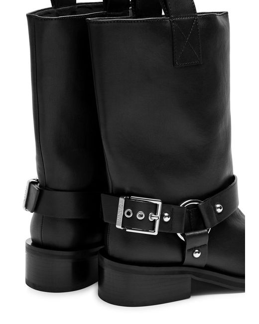 Ganni Black Leather Mid-calf Biker Boots