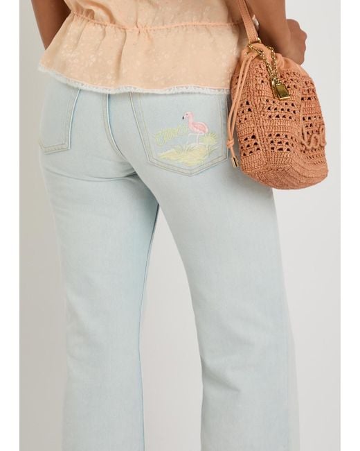 Chloé White Embroidered Flared-Leg Jeans