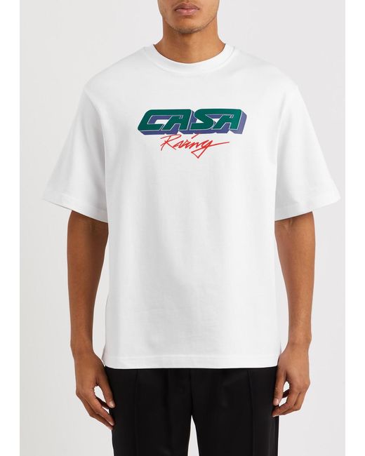 Casablancabrand White Casa Racing Logo Cotton T-shirt for men