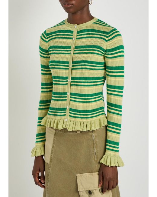 Damson Madder Green Anelis Cotton And Merino Wool-Blend Cardigan