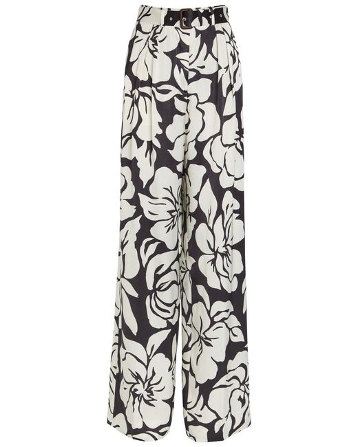 Dries Van Noten White Peaches Floral-Print Wide-Leg Satin Trousers