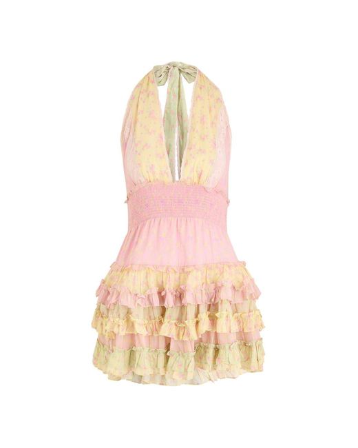 LoveShackFancy Pink Quintelle Floral-Print Cotton Mini Dress