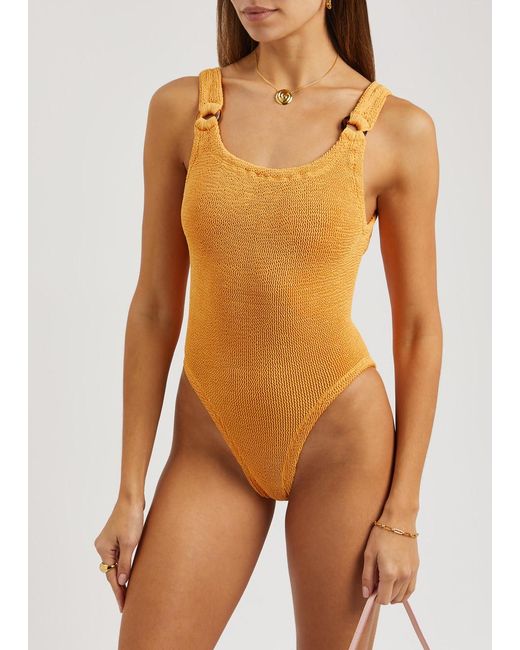 Hunza G Orange Domino Seersucker Swimsuit