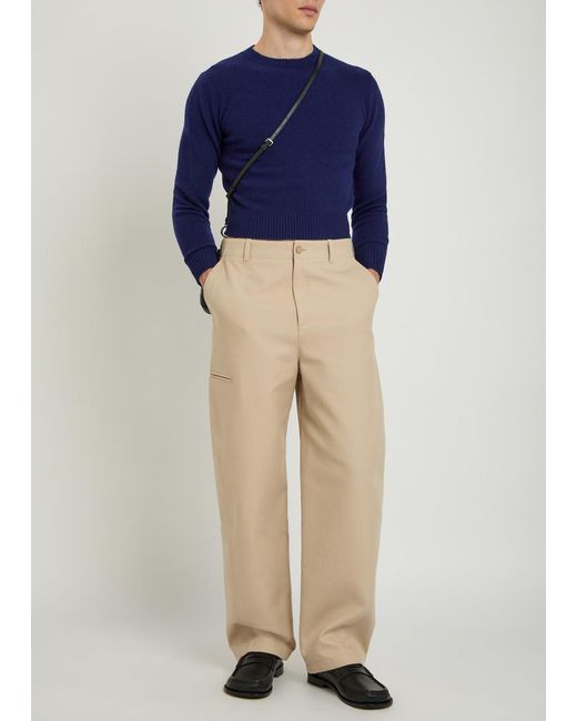 Jil Sander Blue 3/4 Sleeve Wool-Blend Jumper for men