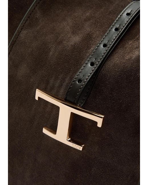 Tod's Brown T-Plaque Suede Tote