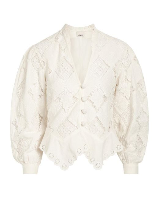 Isabel Marant White Nina Cutwork-Embroidery Cotton And Linen-Blend Blouse