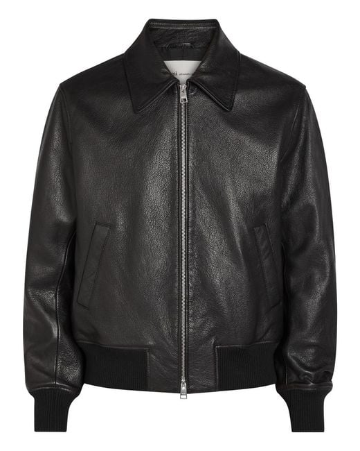AMI Black Adc Grained Leather Bomber Jacket for men