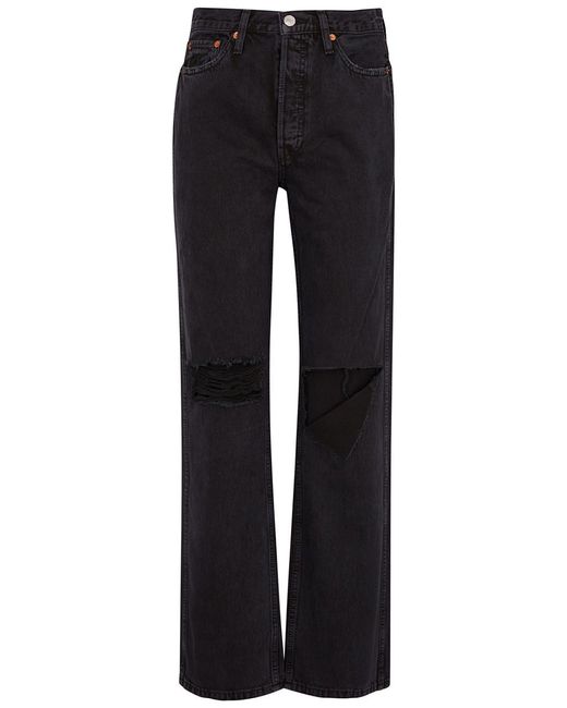 RE/DONE 90s Distressed Straight-leg Jeans in Black | Lyst