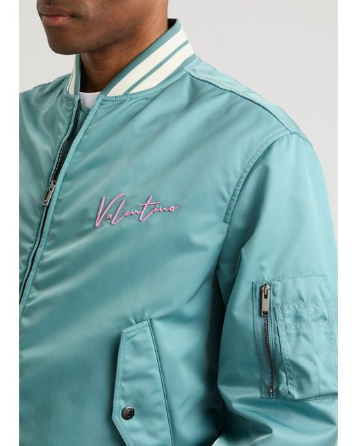 Valentino Blue Logo-Embroidered Nylon Bomber Jacket for men