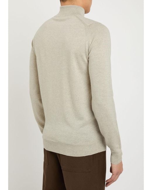 John Smedley White Tapton Half-Zip Merino Wool Jumper for men