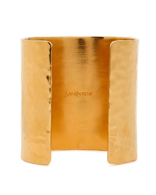 Saint Laurent Metallic Logo Hammered Cuff