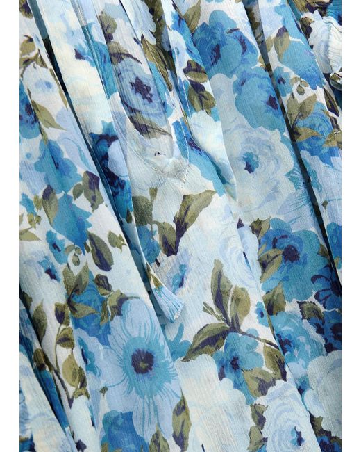 PAIGE Blue Dandelion Floral-Print Silk Blouse