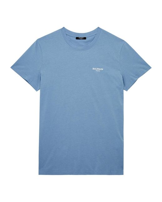 Balmain Blue Logo-appliquéd Cotton T-shirt for men