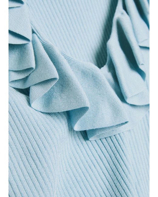 Alice + Olivia Blue Marnie Ruffled Knit Top
