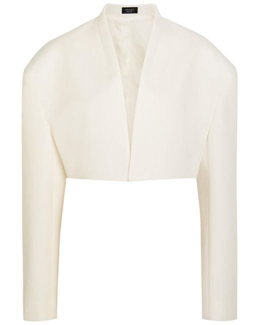 A.W.A.K.E. MODE White Cropped Woven Tuxedo Jacket