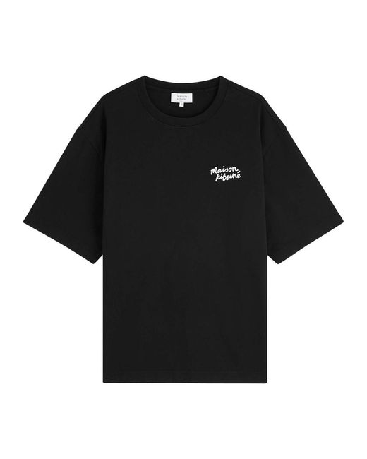 Maison Kitsuné Black Logo-Embroidered Cotton T-Shirt for men