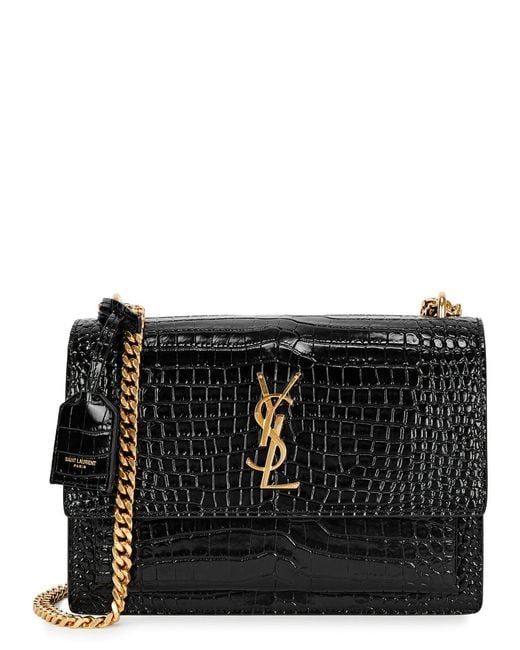 Saint Laurent Black Sunset Medium Crocodile-effect Shoulder Bag