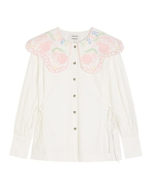 Damson Madder White Valentina Embroidered Cotton-Poplin Blouse