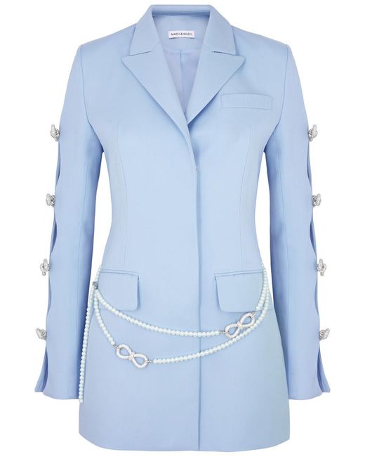 Mach & Mach Blue Embellished Cut-out Wool Mini Blazer Dress
