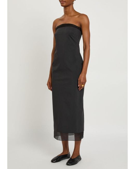 Voranida Black Tylyn Strapless Cotton-Poplin Midi Dress