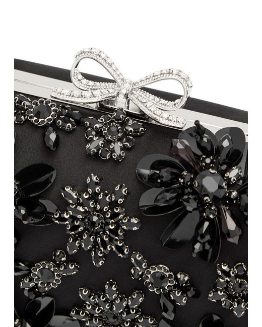 Self-Portrait Black Floral-Embellished Satin Box Clutch