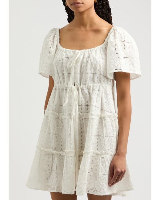 Ganni White Broderie Anglaise Cotton Mini Dress