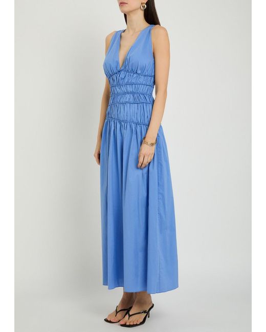 Faithfull The Brand Blue Saja Smocked Cotton Maxi Dress