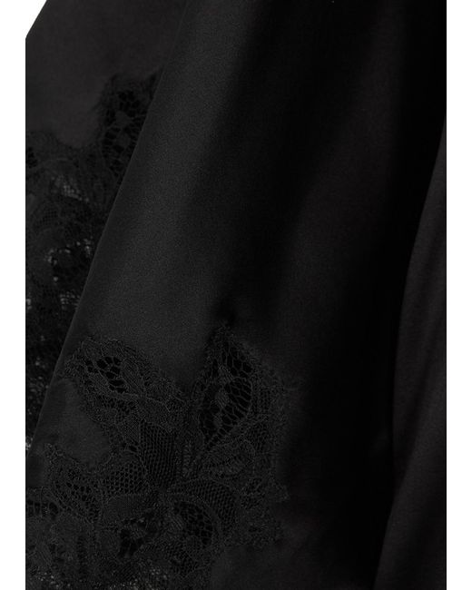 Fleur Of England Black Signature Silk-Blend Robe