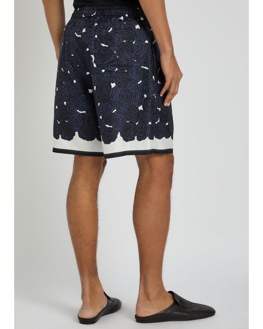 Givenchy Blue Floral-Print Silk Shorts for men