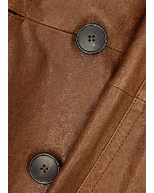 Weekend by Maxmara Brown Oria Double-breasted Leather Jacket