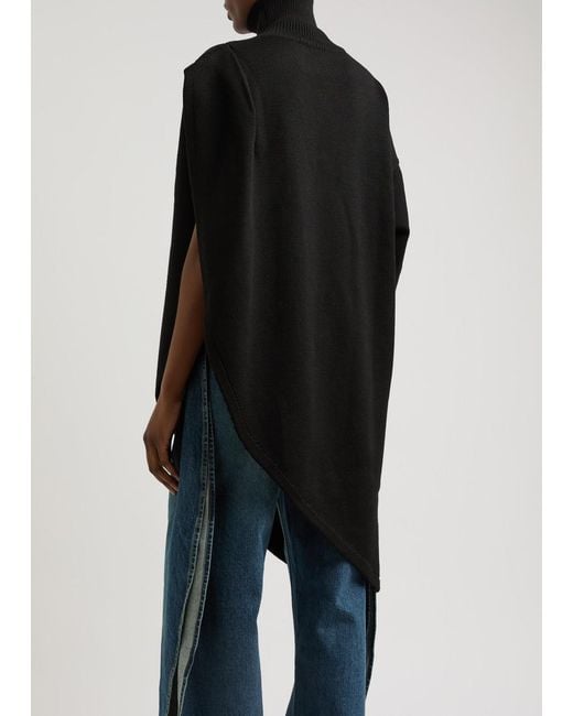 Alaïa Black Asymmetric Cape-Effect Wool Jumper