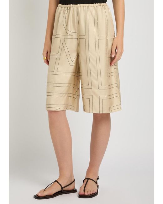 Totême Natural Logo-Monogrammed Silk Shorts