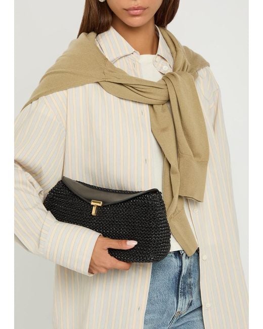 Totême Black T-Lock Woven Leather Clutch
