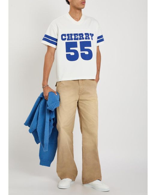 CHERRY LA Blue Appliquéd Cotton Football T-Shirt for men