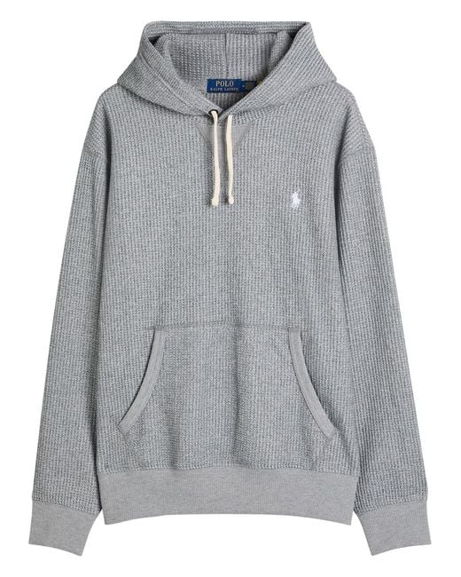 Polo Ralph Lauren Gray Logo-Embroidered Hooded Waffle-Knit Sweatshirt for men